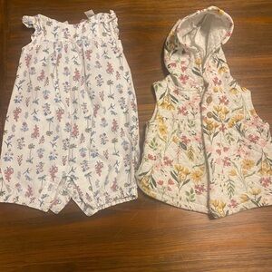 Baby Girl Bundle of Two, 18 months, Quilted Vest with Hood and Romper